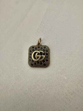 Gucci Upcycled Gold with Black Crystals Square Pendant, Iconic GG Logo, Charm